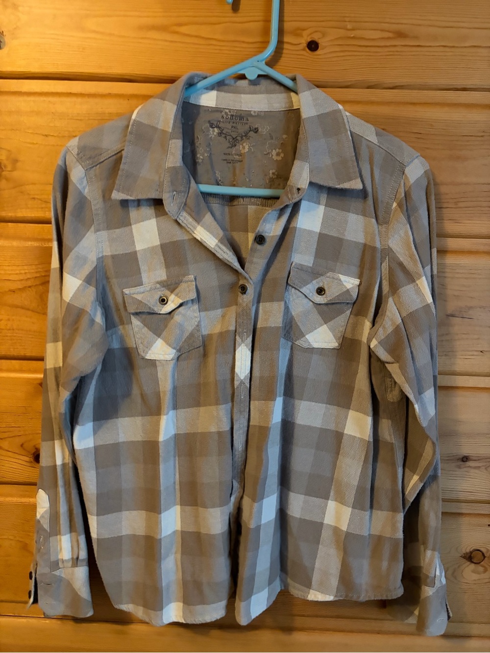 Sonoma Beige & White Plaid Button-Up Shirt
